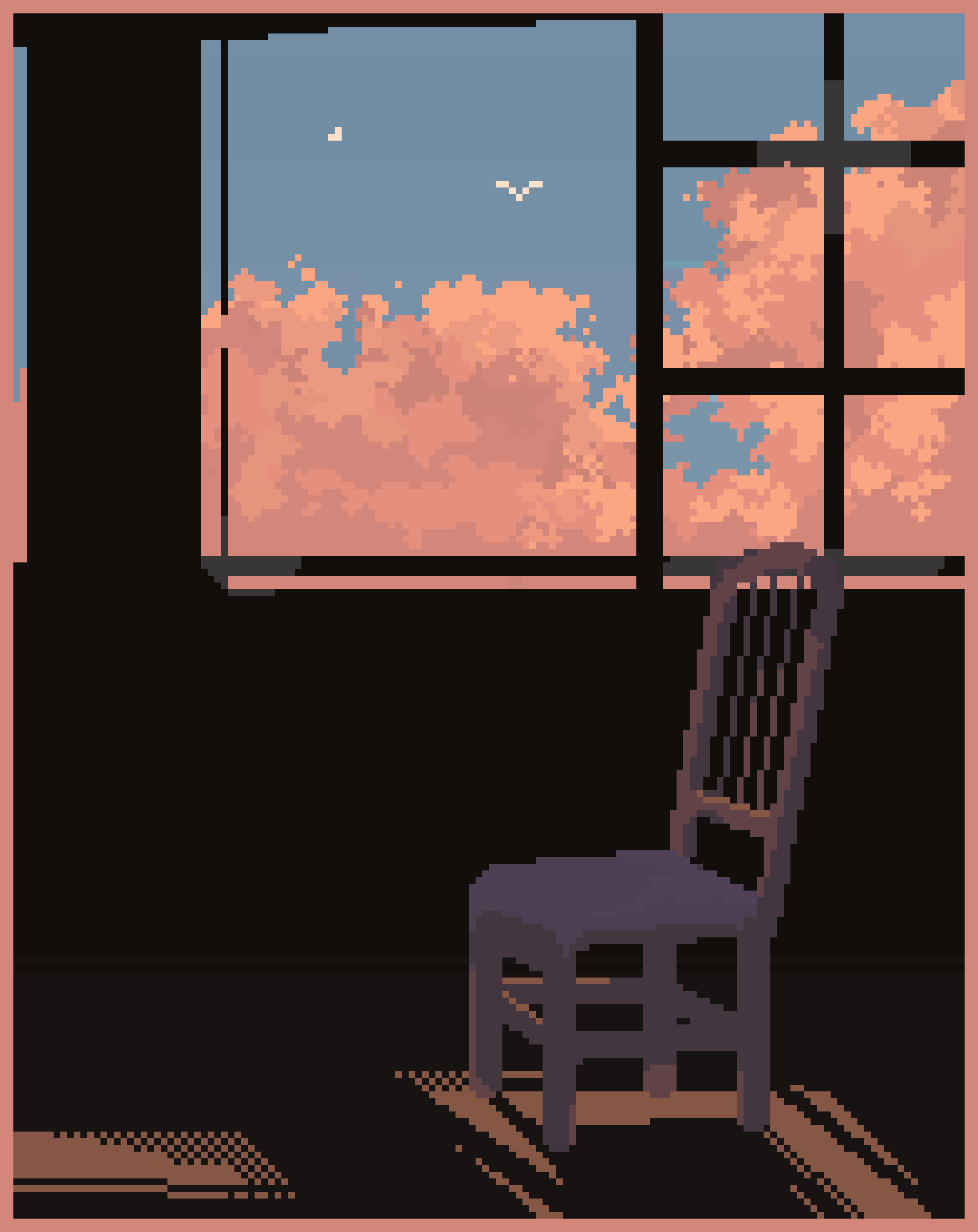 Silla en pixel art, interpretación libre