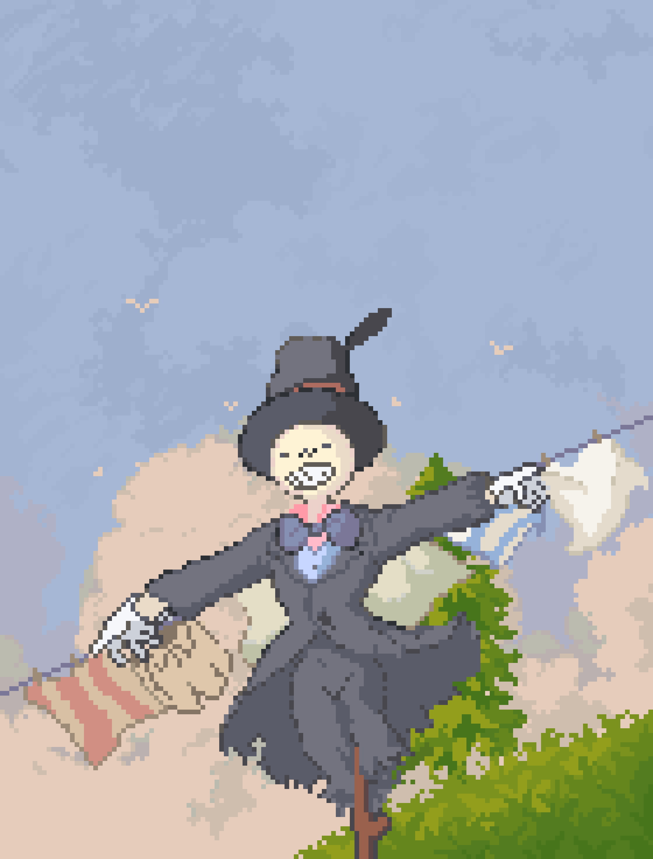 Estudio en pixel art del Castillo Ambulante de Studio Ghibli